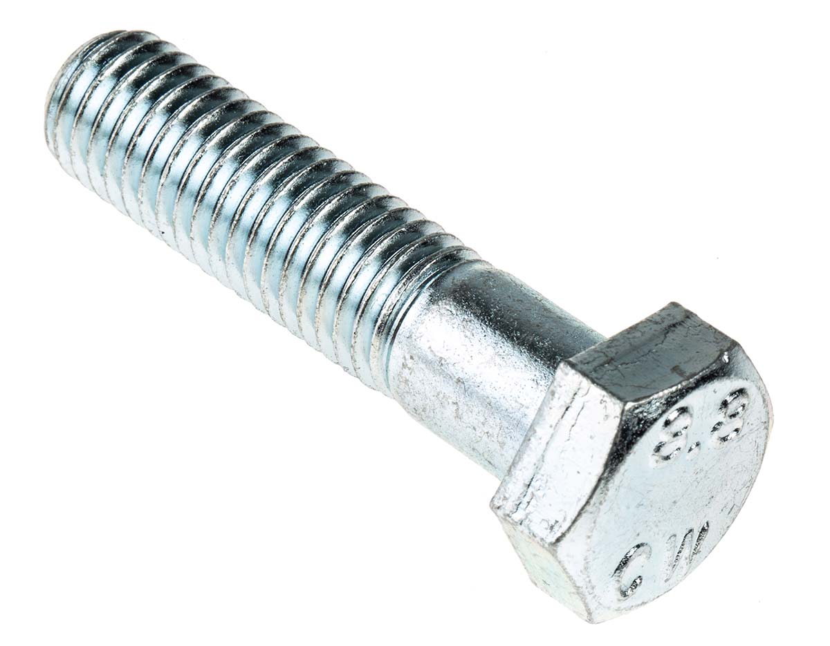 RS PRO Bright Zinc Plated Steel, Hex Bolt, M12 x 50mm