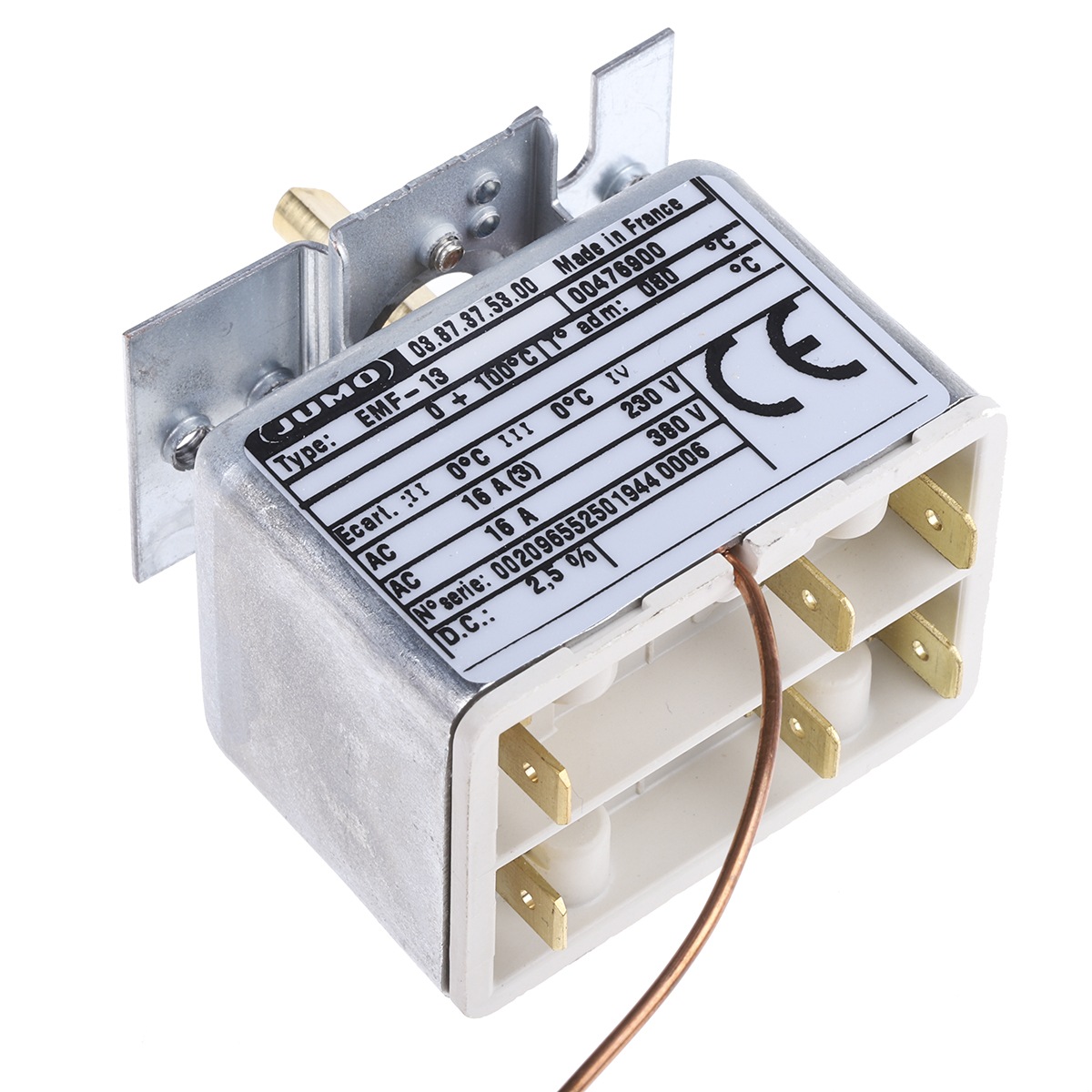 Jumo Capillary Thermostat, +100°C Max, SPST, Automatic Reset, Panel Mount