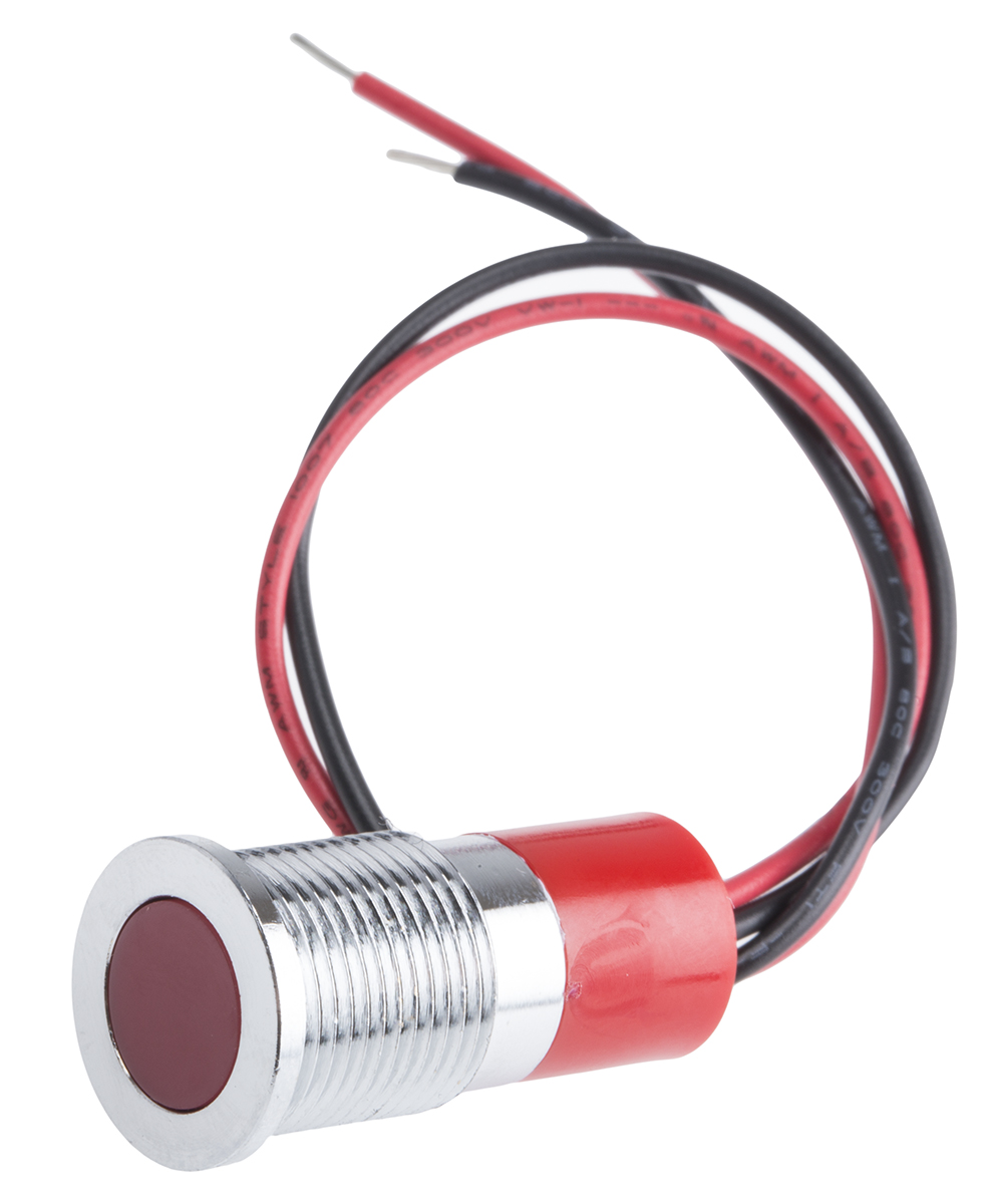 RS PRO Red Panel Mount Indicator, 24V dc, 14mm Mounting Hole Size, Lead Wires Termination, IP67