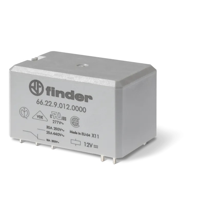Finder PCB Mount Power Relay, 12V Coil, 30A Switching Current, DPDT