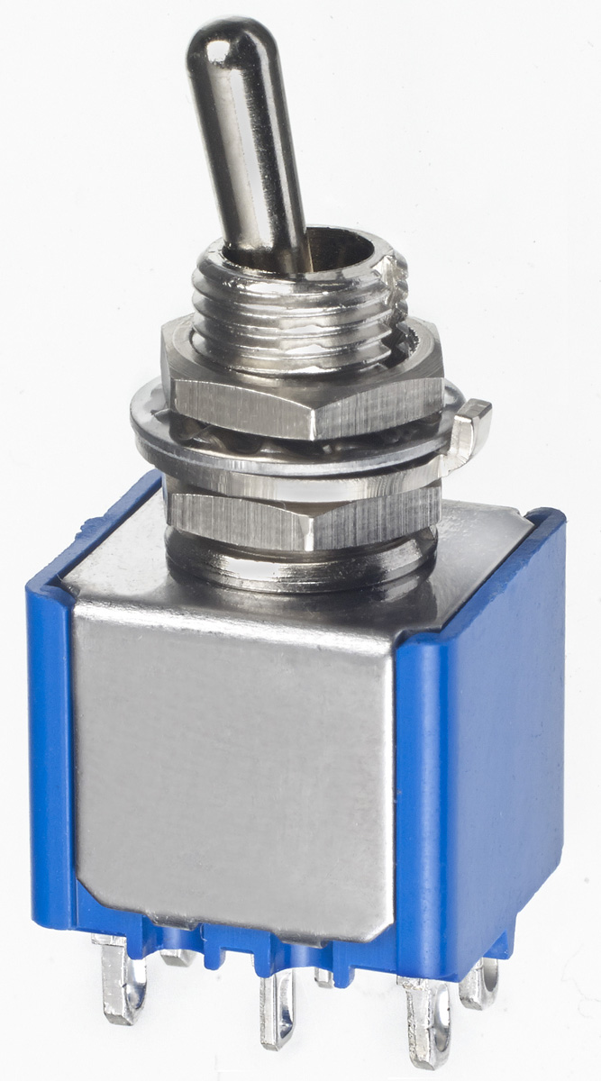 APEM Toggle Switch, Panel Mount, (On)-Off-(On), DPDT, Solder Lug Terminal, 30V dc