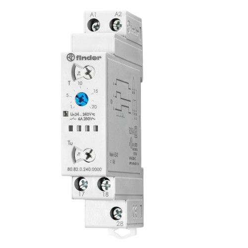 Finder 80 Series Series DIN Rail Mount Timer Relay, 24 → 240V ac/dc, 2-Contact, 0.1 → 20 min, 0.1