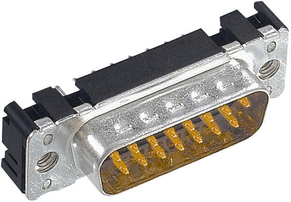 HARTING 15 Way Through Hole D-sub Connector Plug, 2.74mm Pitch, with 4-40 UNC Threaded Inserts, Boardlocks