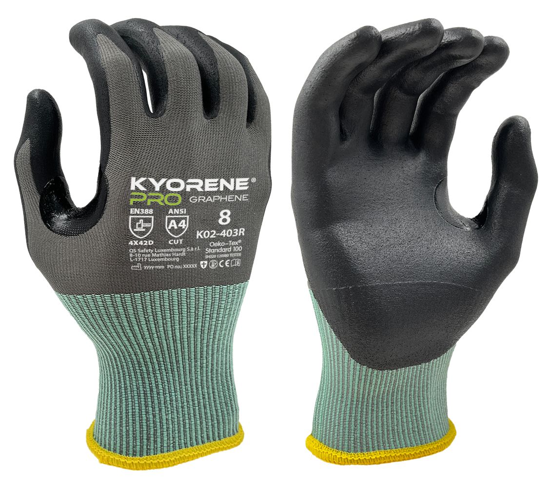 KYORENE K02 - 403R A4 CUT 4X42D F Black, Grey Graphene, Nylon Glove, Size 11, Nitrile Micro-Foam Coating