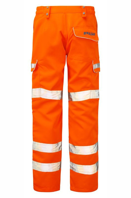 PULSAR PR336 Orange Hi Vis Trouser Water Repellent 50 in 50 in Leg Length 29in