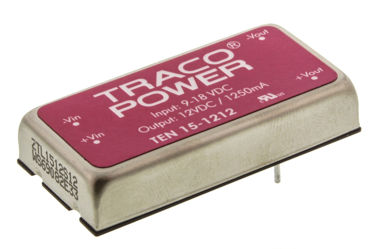 TRACOPOWER TEN 15 DC-DC Converter, 12V dc/ 1.25A Output, 9 → 18 V dc Input, 15W, Through Hole, +85°C Max Temp