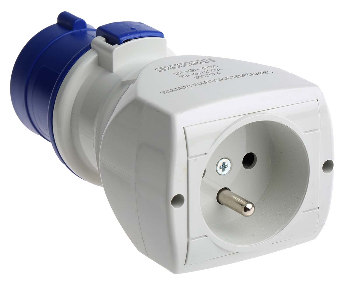Scame IP20 Blue 1 x 2P + E, 1 x 2P + E Industrial Power Connector Adapter Plug, Socket, Rated At 16A, 250 V
