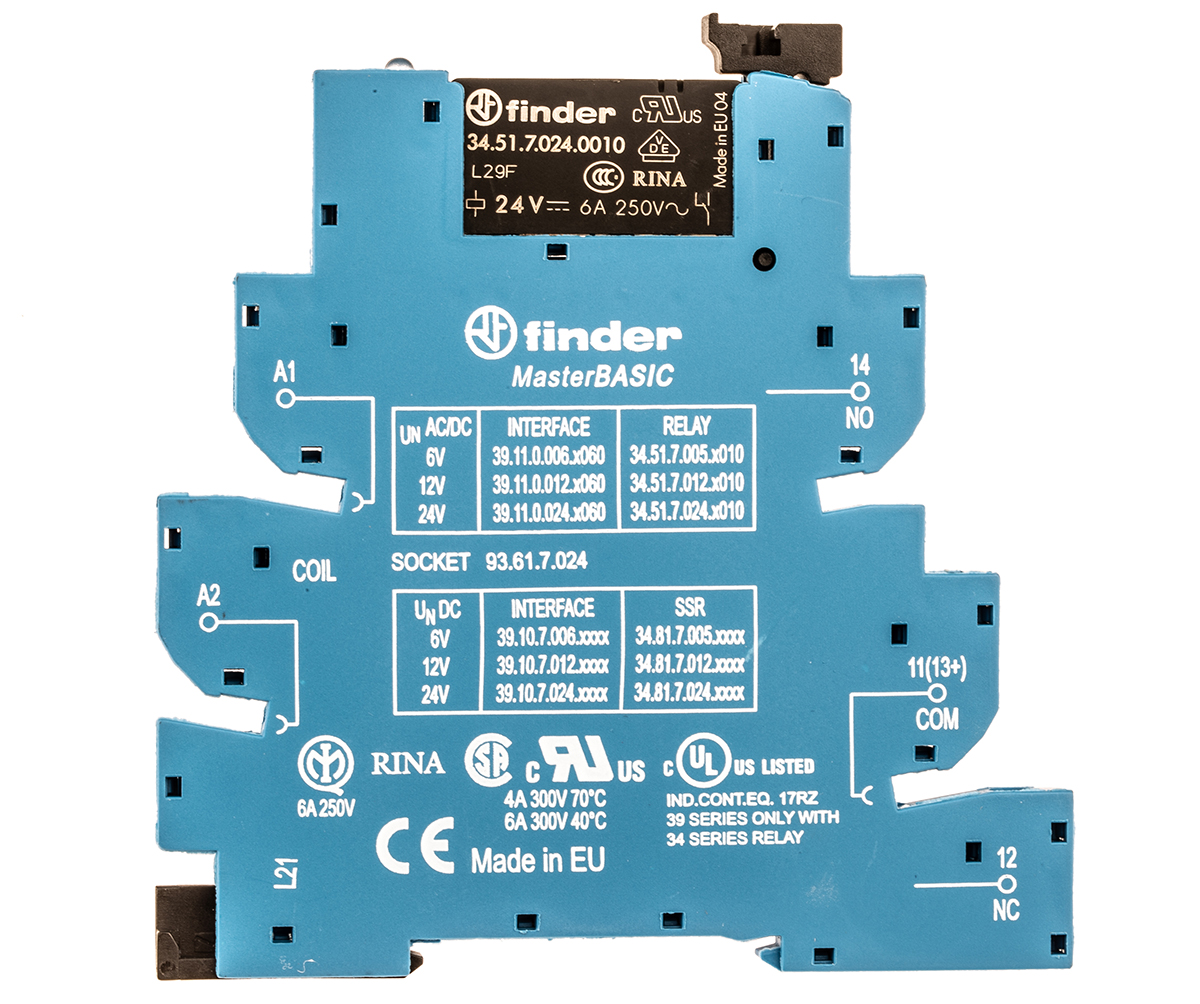 Finder 39 Series Interface Relay, DIN Rail Mount, 24V ac/dc Coil, SPDT