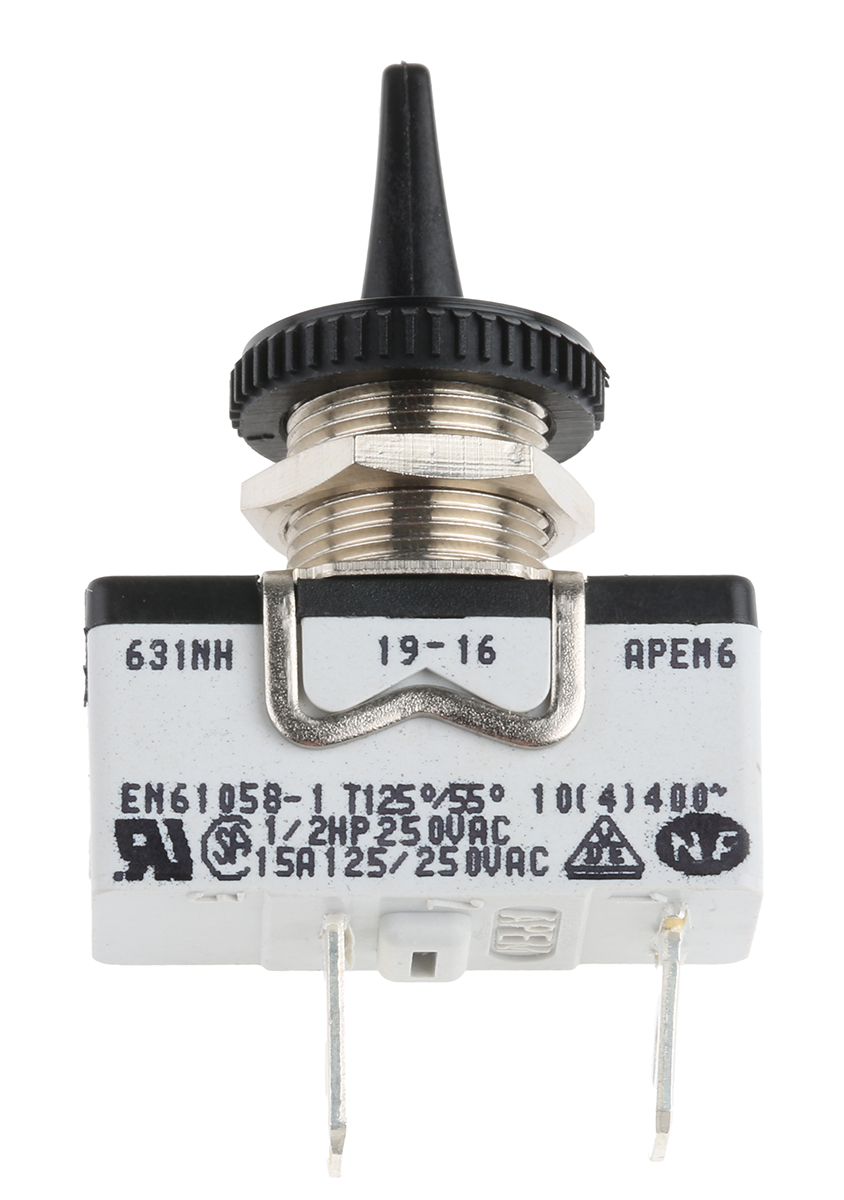 APEM Toggle Switch, Panel Mount, On-Off, SPST, Tab Terminal