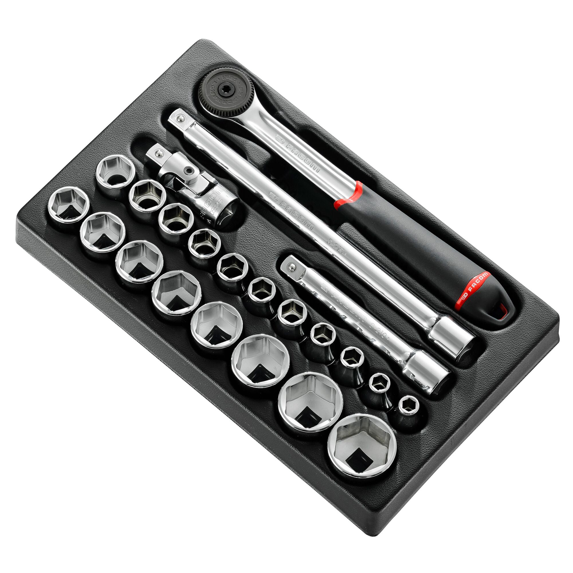 Facom 23-Piece Metric 1/2" Standard Socket Set with Ratchet, 6 point