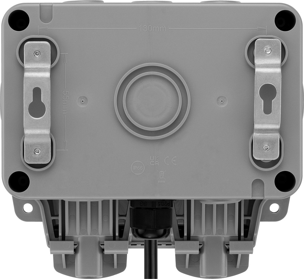 BG Electrical 13A, BS Fixing, Passive, 2 Gang RCD Socket, Polycarbonate, Surface Mount , Switched, IP66 , Outdoor, 250