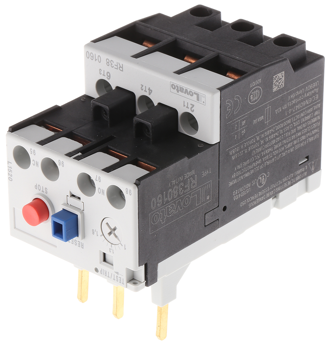 Lovato RF38 Thermal Overload Relay, 1 → 1.6 A F.L.C, 1.6 A Contact Rating, 3P