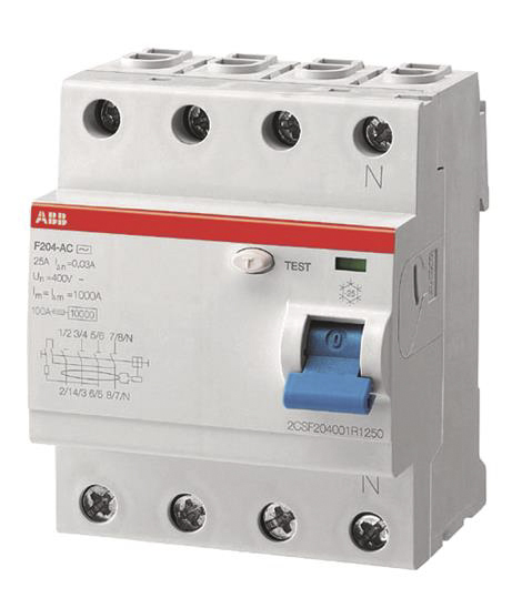 ABB F200 RCCB, 40A, 4 Pole, 500mA, Type A, 230/400V ac