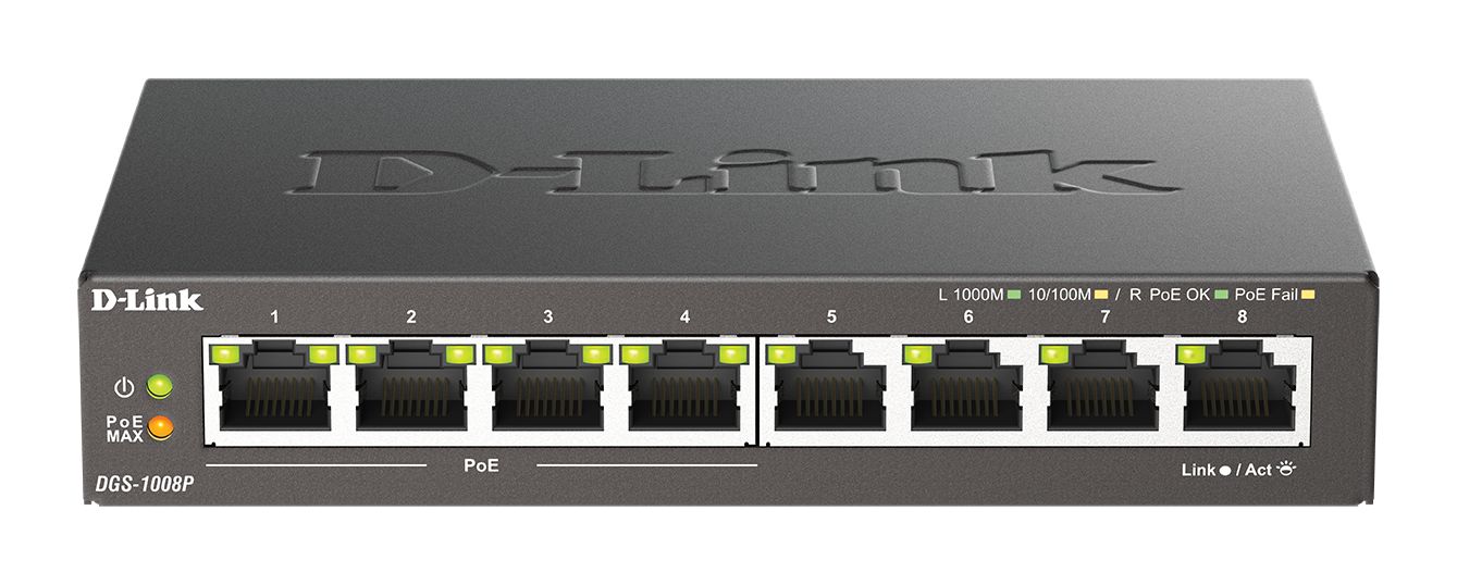 D-Link 8-Port Gigabit PoE Unmanaged Desktop Switch, Unmanaged 8 Port Gigabit Switch With PoE UK
