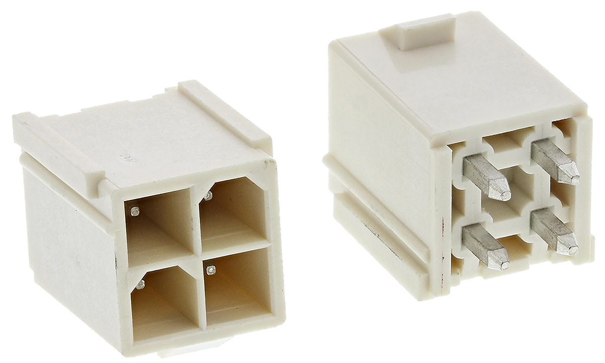 Molex Mini-Fit Jr Series Straight Through Hole PCB Header, 4 Contact(s), 4.2 mm Pitch, 2 Row, Shrouded
