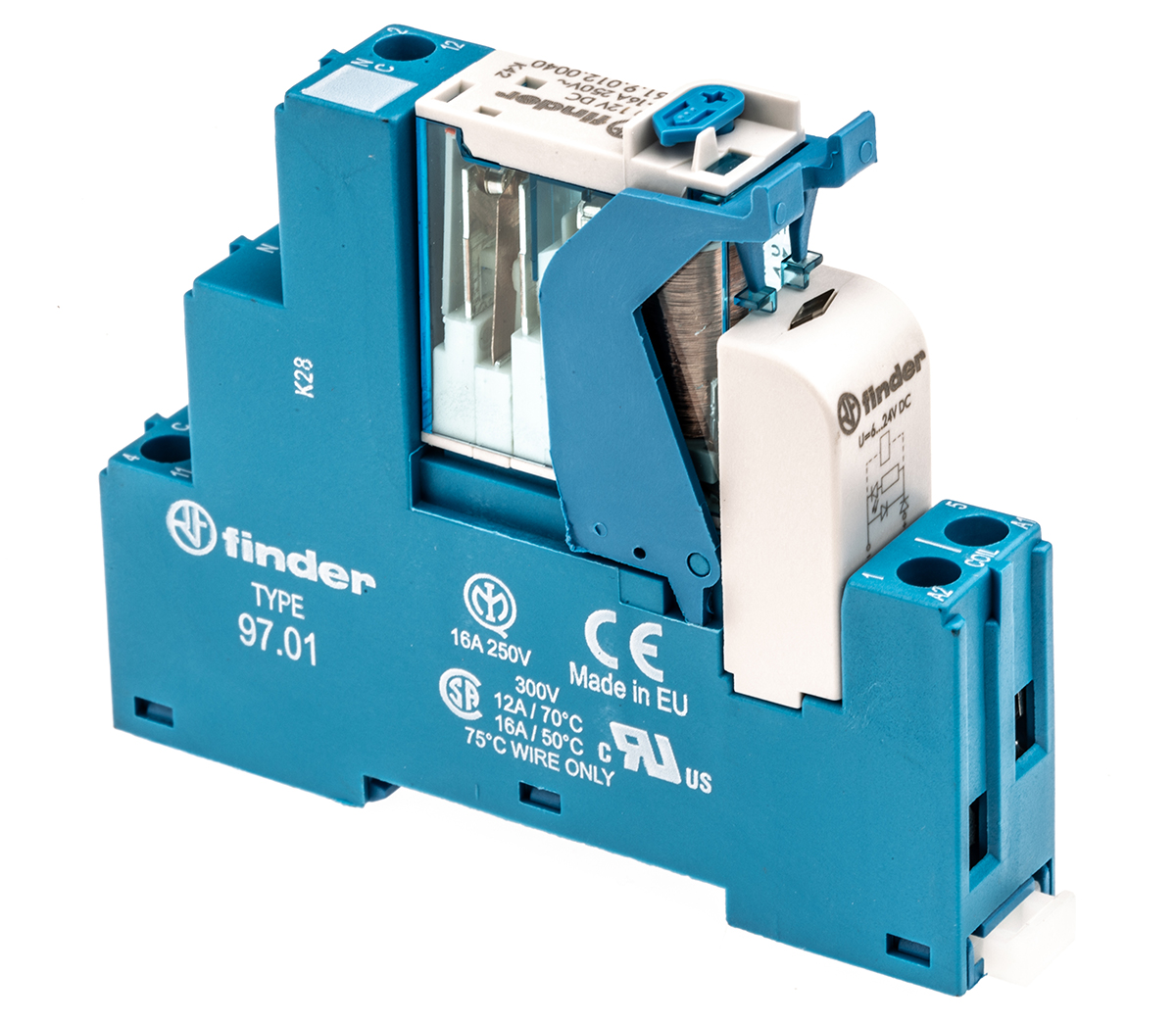 Finder 4C Series Interface Relay, DIN Rail Mount, 12V dc Coil, SPDT, 1-Pole