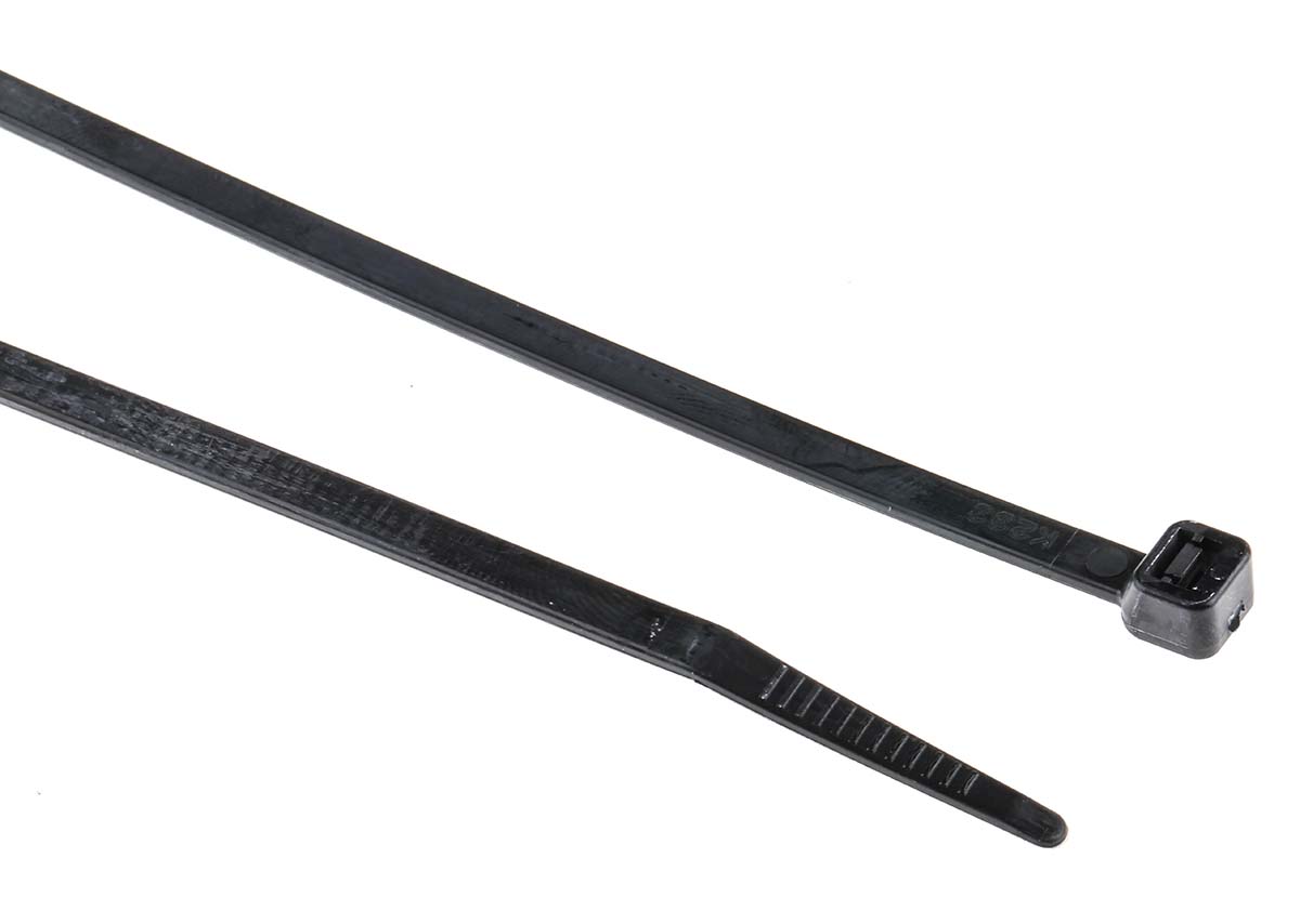 RS PRO Cable Tie, Flame Retardant, 203mm x 4.8 mm, Black Nylon, Pk-100