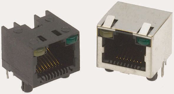 Amphenol Communications Solutions RJHS Series Female RJ45 Connector, Through Hole, Cat5 Right Angle 1 Port
