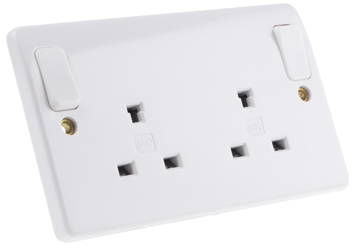 MK Electric Logic Plus White 2 Gang Plug Socket, 2 Poles, 13A, Type G - British, Indoor Use