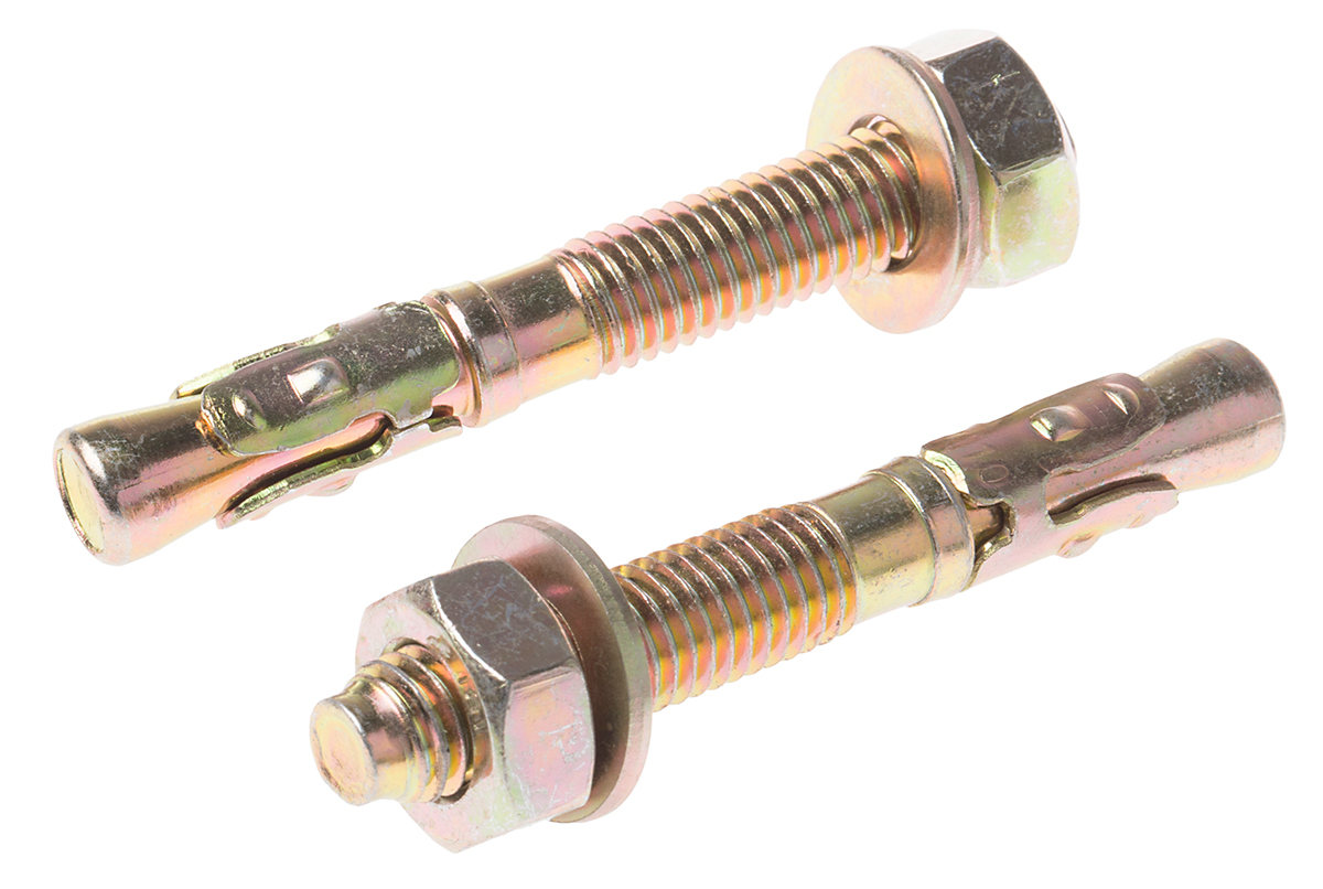 RS PRO Carbon Steel Anchor Bolt M10 x 75mm, 10mm Fixing Hole