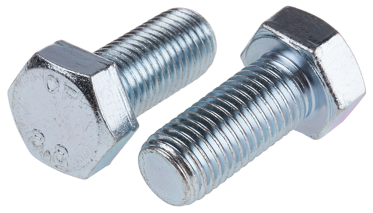 RS PRO Bright Zinc Plated Steel, Hex Bolt, M16 x 35mm