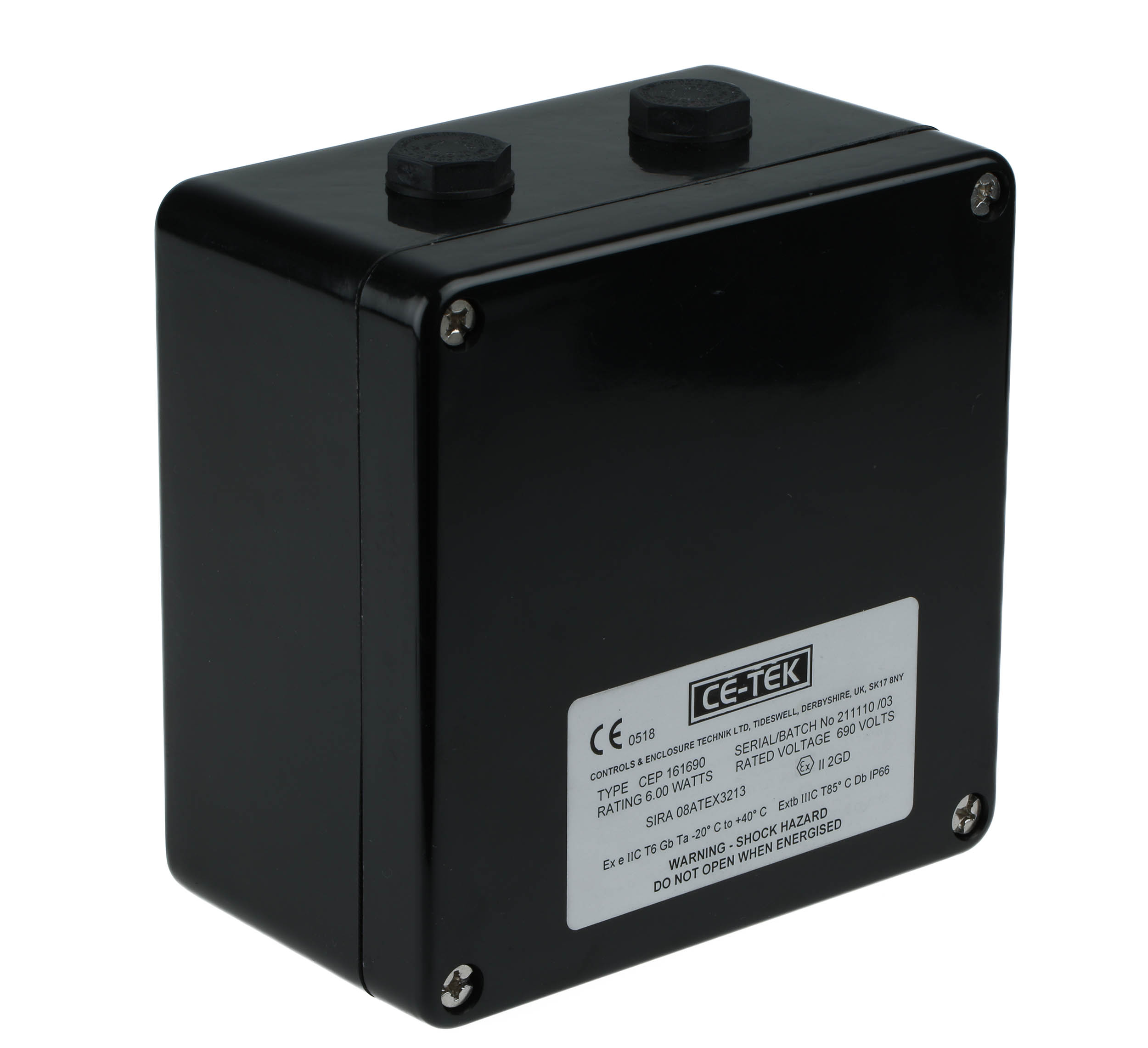 CE-TEK CEP Series Black Polyester Junction Box, IP66, 15 Terminals, ATEX, 160 x 160 x 90mm