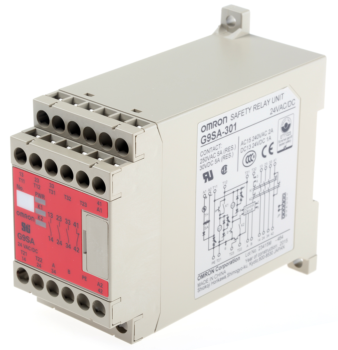 Omron G9SA 1 Auxiliary Contacts Safety Relay 24V ac/dc, Single/Dual-Channel 3 Safety Contacts