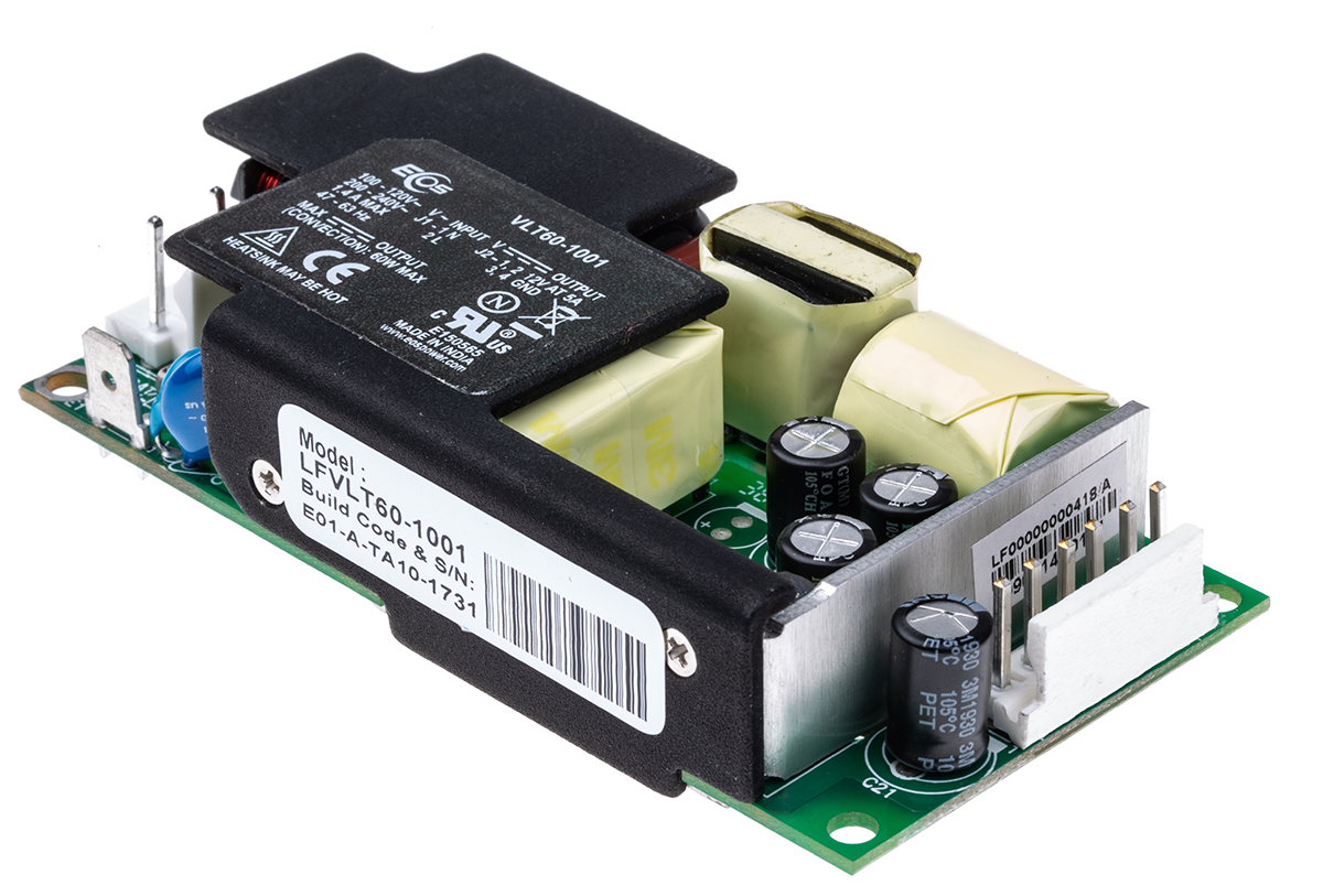 EOS Switching Power Supply, LFVLT60-1001, 12V dc, 5A, 60W, 1 Output, 180 → 264 V ac, 90 → 132 V ac Input