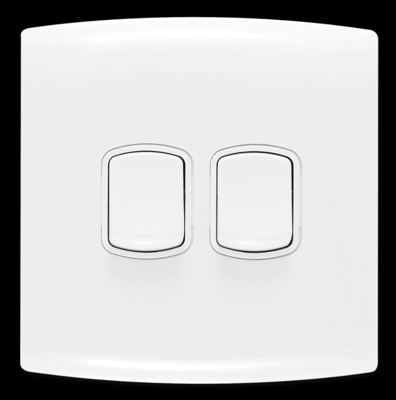 Contactum White Rocker Light Switch, 2 Way, 2 Gang, Alfanar