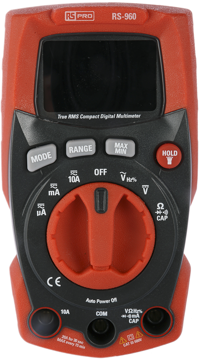 RS PRO RS-960 Handheld Digital Multimeter, True RMS, 10A ac Max, 10A dc Max, 600V ac Max
