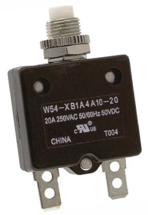 TE Connectivity Thermal Circuit Breaker - W54  Single Pole 250V ac Voltage Rating, 20A Current Rating