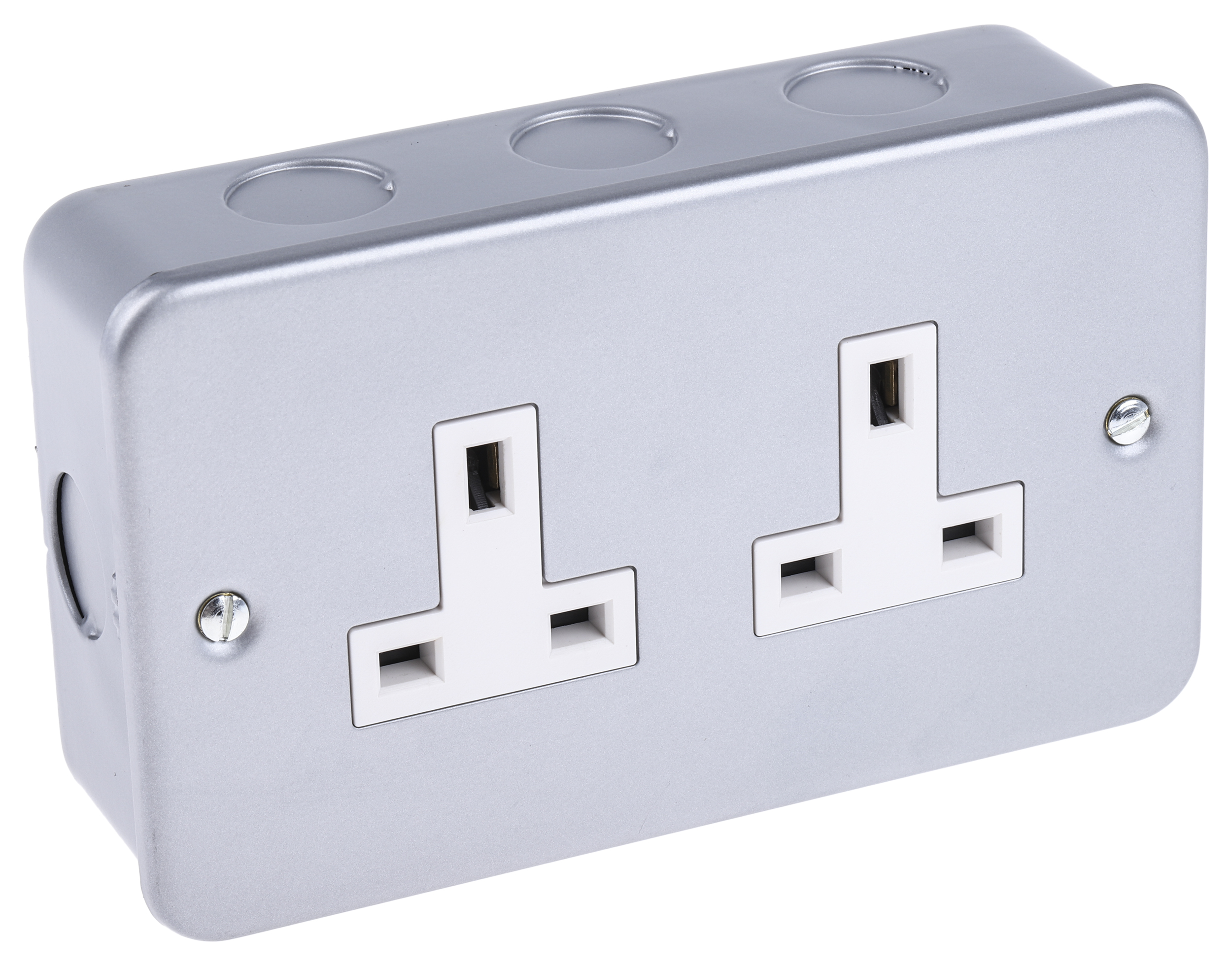 RS PRO Grey 2 Gang Plug Socket, 0 Poles, 13A, Type G - British, Indoor Use