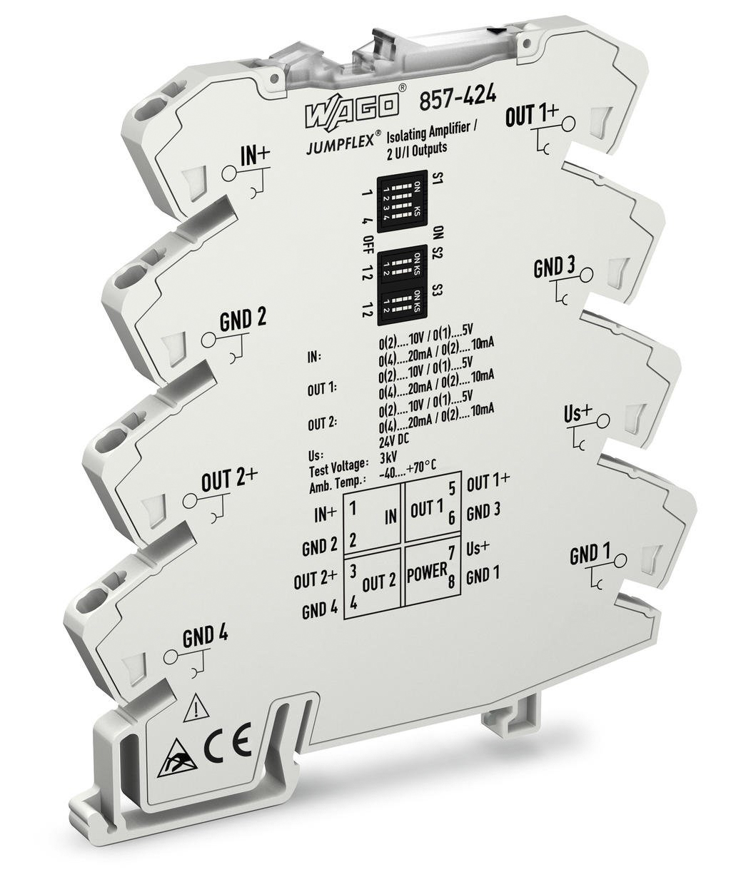 WAGO 857 Series Signal Conditioner, Current, Voltage Input, Current, Voltage Output, 24V dc Supply