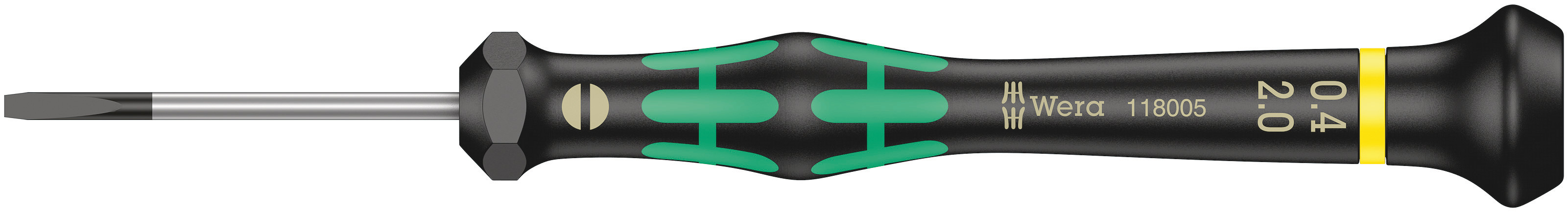 Wera Slotted Precision Screwdriver, 2 x 0.4 mm Tip, 40 mm Blade, 137 mm Overall
