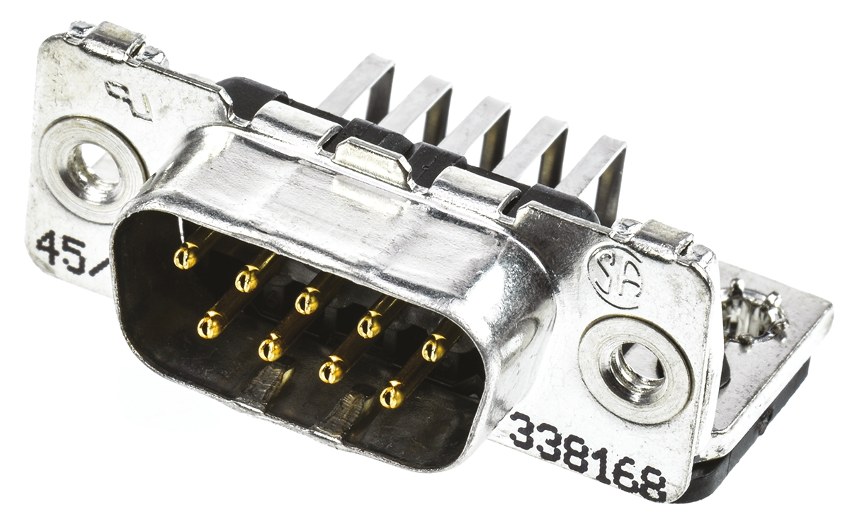 TE Connectivity Amplimite HD-20 9 Way Right Angle Through Hole D-sub Connector Plug, 2.74mm Pitch, with 4-40 UNC