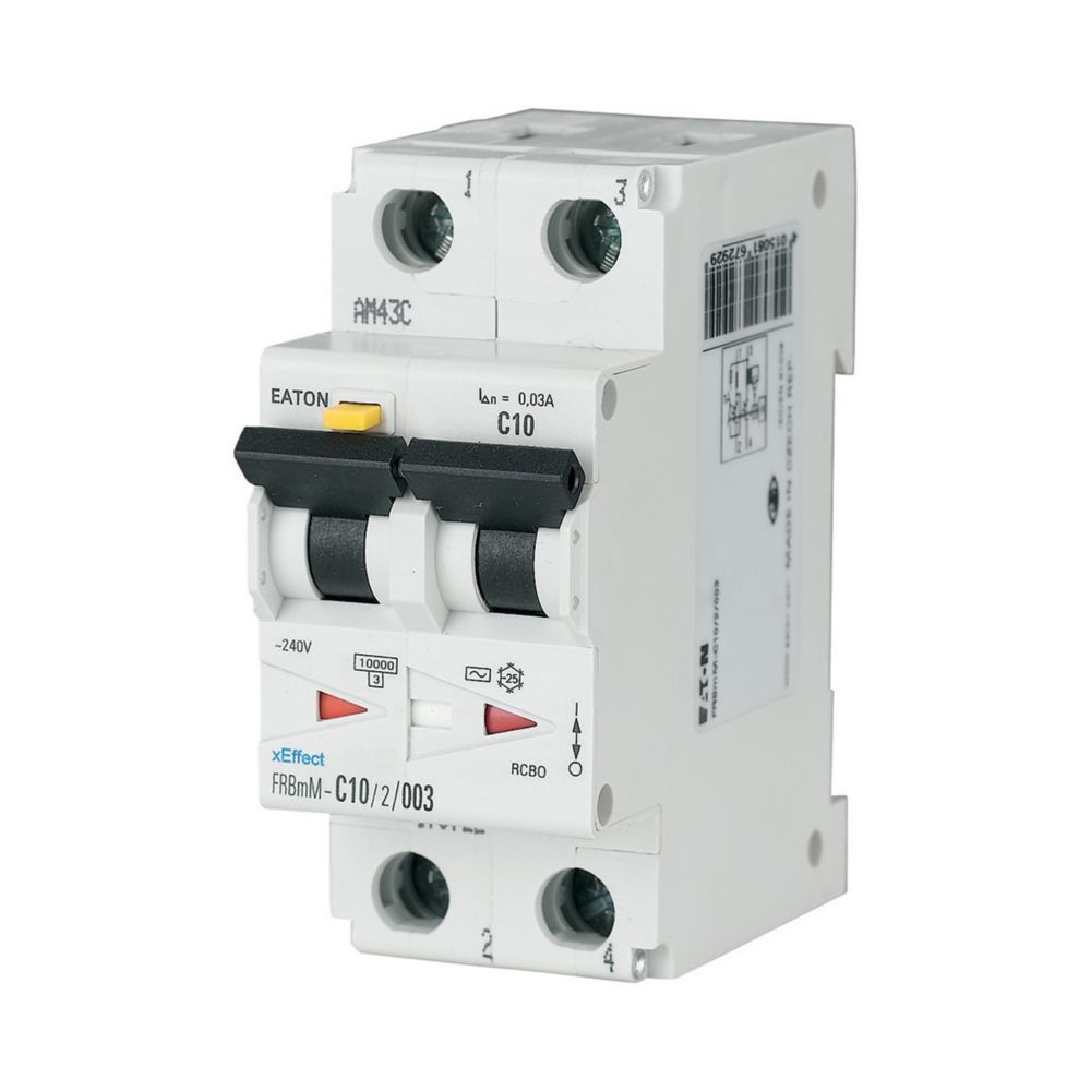 Eaton RCBO, 10A Current Rating, 2P Poles, 30mA Trip Sensitivity, Type A, Type C, FRBmM Range