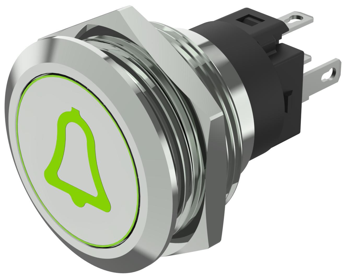 EAO 82 Series Illuminated Illuminated Push Button Switch, Momentary, Panel Mount, 22.3mm Cutout, SPDT, Green LED, 240V,