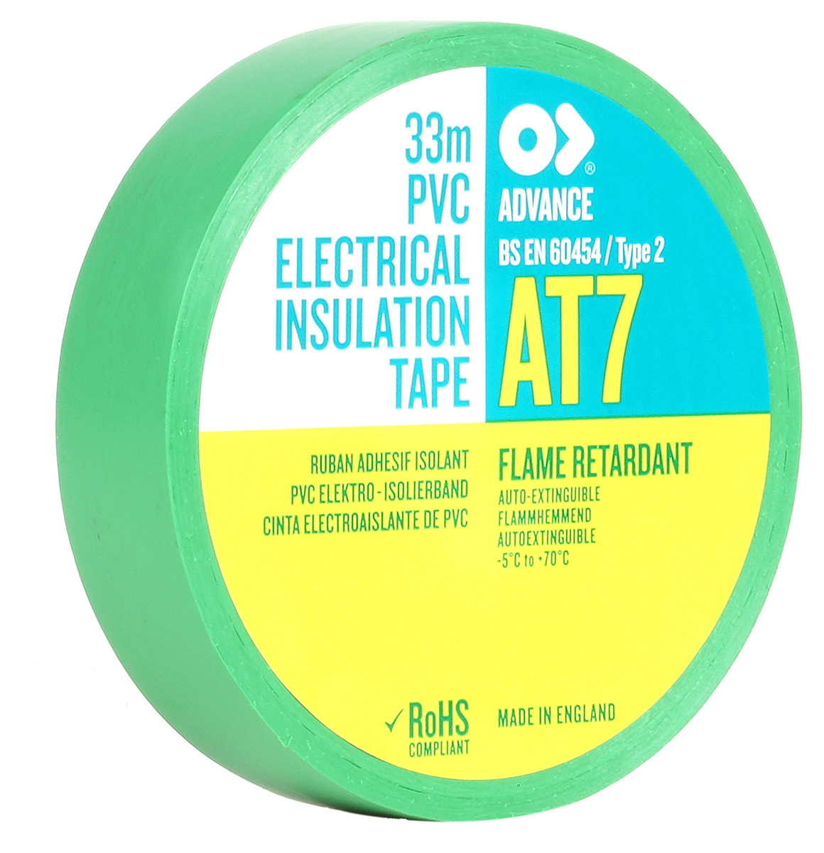 Advance Tapes AT7 Green PVC Electrical Tape, 19mm x 33m