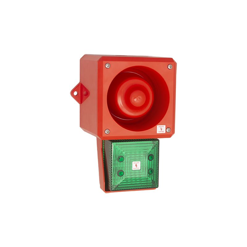 Clifford & Snell YL50 Hi Vis Series Green Sounder Beacon, 115 V ac, IP66, Bulkhead, Flat Wall, 112dB at 1 Metre