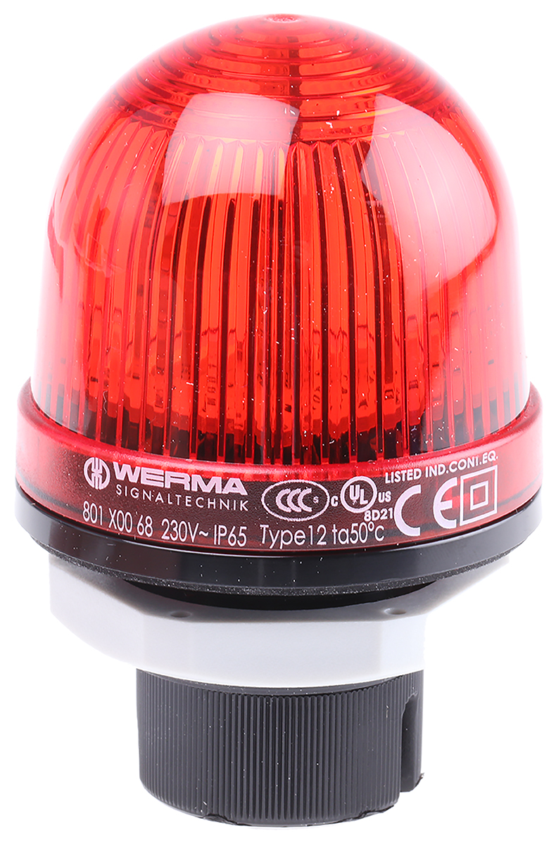Werma EM 801 Series Red Steady Beacon, 230 V ac, Panel Mount, LED Bulb, IP65