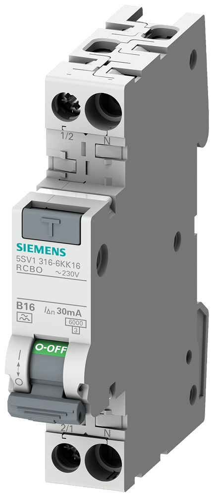 Siemens RCBO, 16A Current Rating, 2P Poles, 30mA Trip Sensitivity, Type A, SENTRON Range