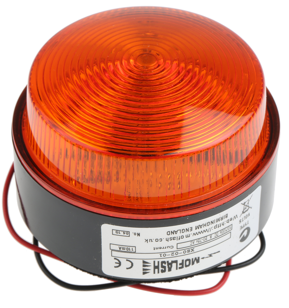 Moflash X80 Series Amber Flashing Beacon, 10 → 100 V dc, 20 → 72 V ac, Surface Mount, Xenon Bulb, IP67