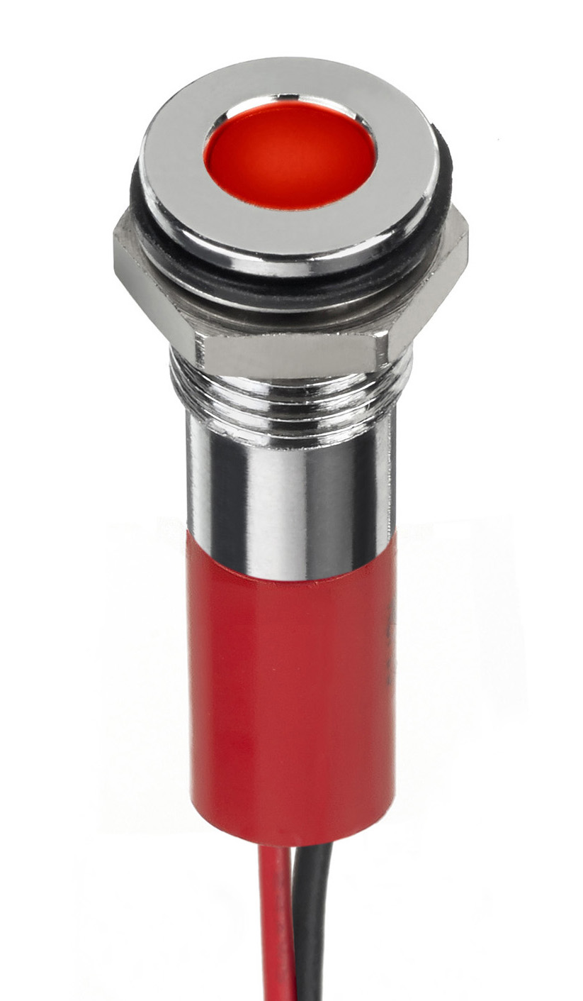 RS PRO Red Panel Mount Indicator, 2V dc, 8mm Mounting Hole Size, Lead Wires Termination, IP67