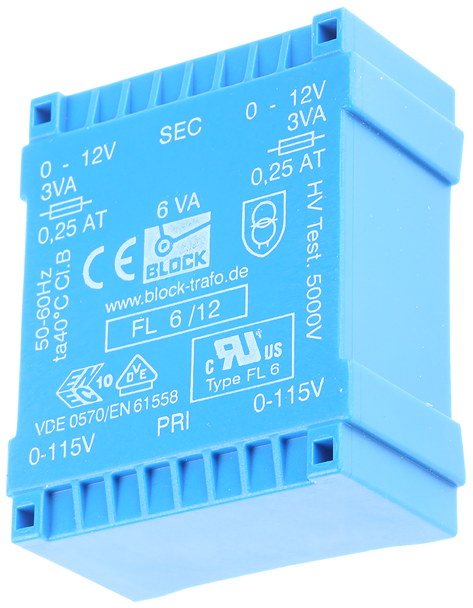 Block 12V ac 2 Output Through Hole PCB Transformer, 6VA