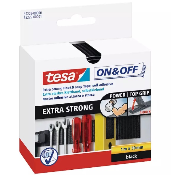 Tesa Black Hook & Loop Tape, 50mm x 1m