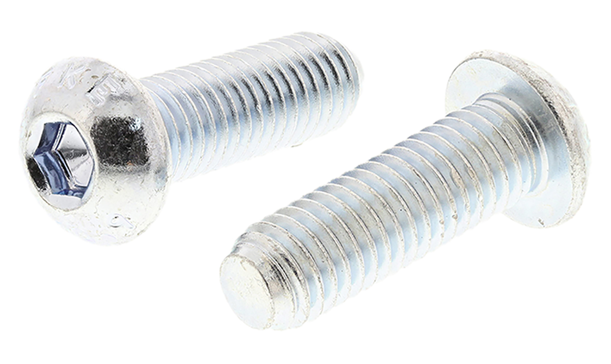 RS PRO Bright Zinc Plated Steel Hex Socket Button Screw, ISO 7380, M8 x 25mm