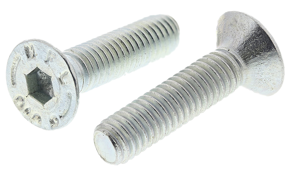 RS PRO Bright Zinc Plated Steel Hex Socket Countersunk Screw, DIN 7991, M6 x 25mm