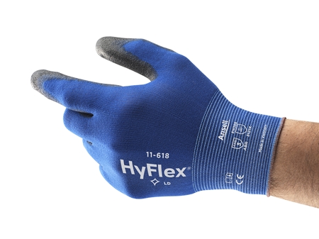 Ansell HyFlex 11-618 Blue Nylon Glove, Size 10, Polyurethane Coating