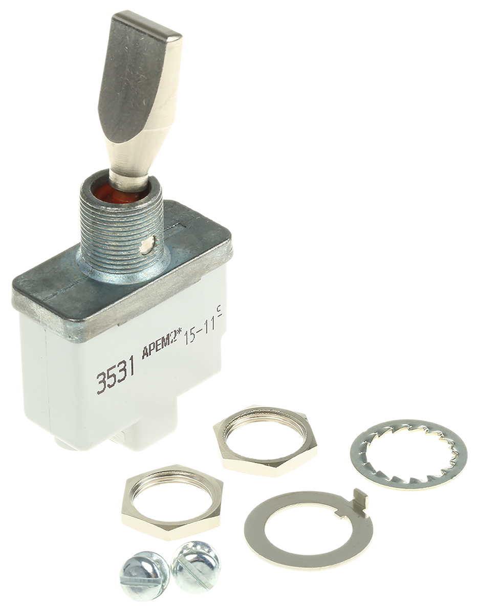 APEM Toggle Switch, Panel Mount, On-Off, SPST, Screw Terminal
