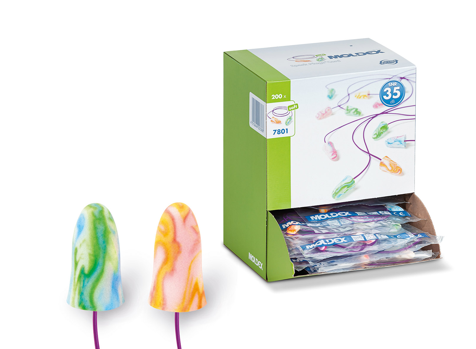 Moldex Spark Plugs® Cord Series Multi Colour Disposable Corded Ear Plugs, 35dB Rated, 2 Pairs